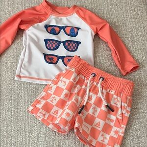 Andy & Evan Coral and White Rashguard Set